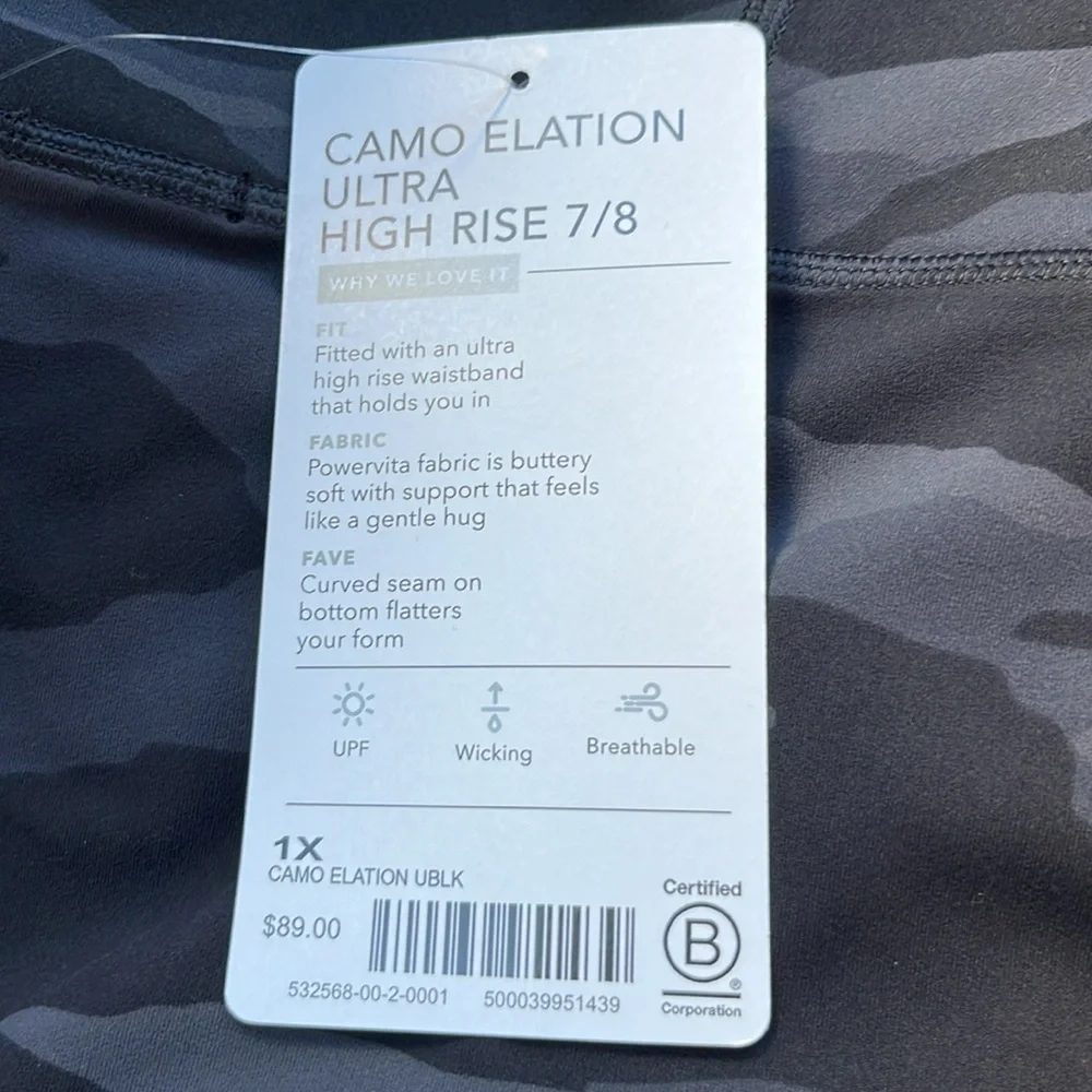 NWT Athleta Camo Elation Ultra High Rise 7/8 Leggings Size 1X - Picture 8 of 8
